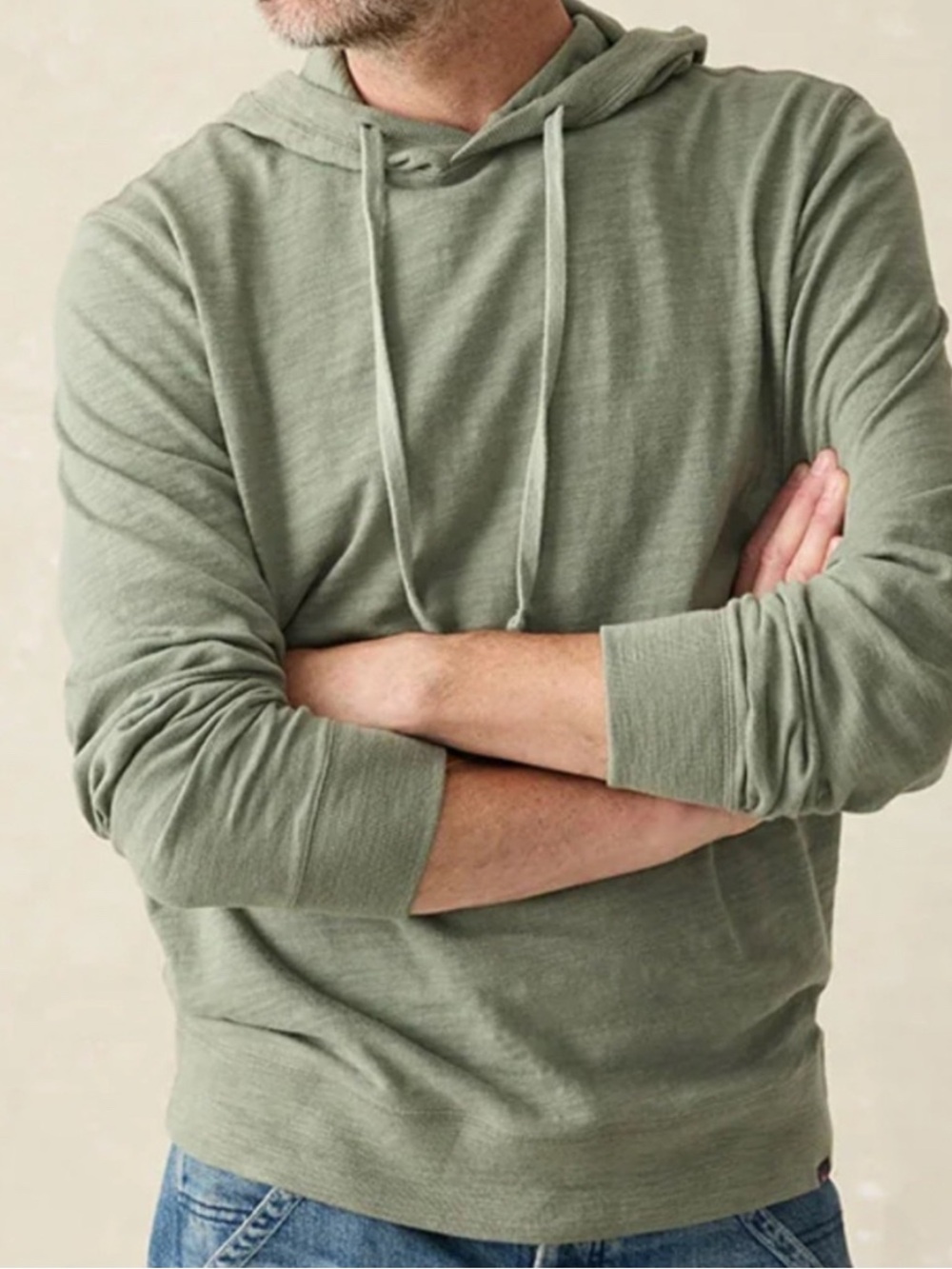 Faherty Green Sunwashed Slub Hooded Long Sleeve Organic Cotton Shirt- XXL